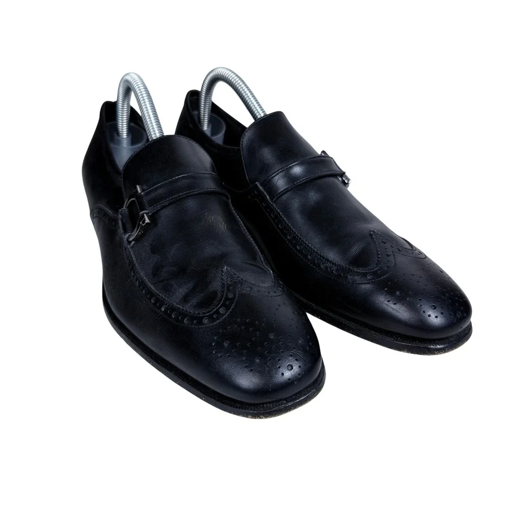 Salvatore Ferragamo Loafers Mens 6.5 EE Black Gancini Wingtip Brogue Dress Shoes